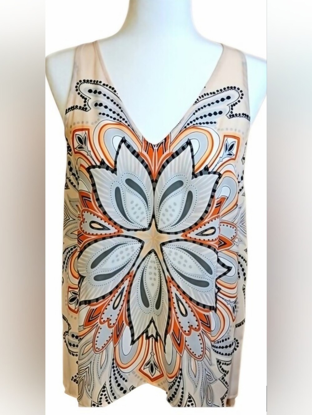 Elle Boho Mandala Paisley Chiffon Tank Top V Neck Sheer Tunic Small